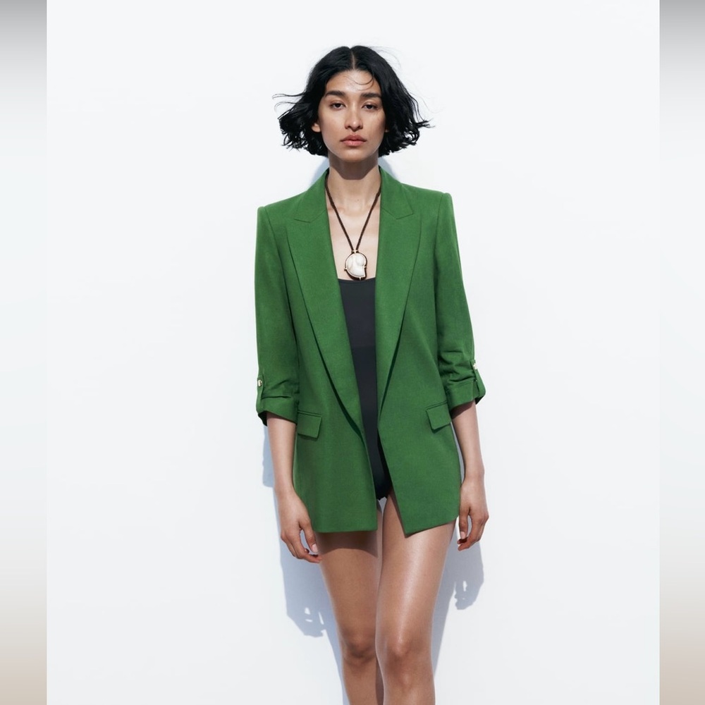 Zara Green European Linen Blazer XL
